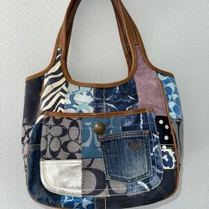 Coach Patchwork Denim and Brown Leather Tote